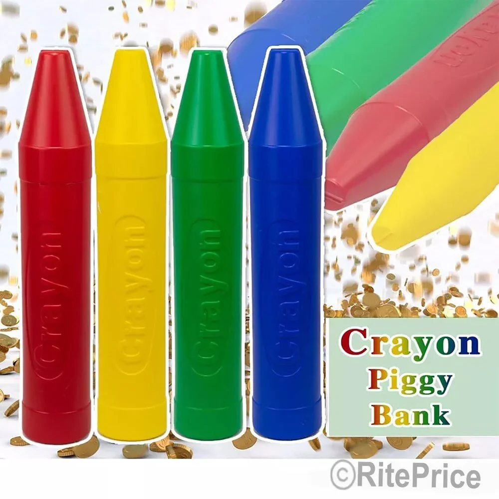 20'' Crayon Shape Plastic Piggy Bank Kids Money Saving, Assorted Color (3 Pack)